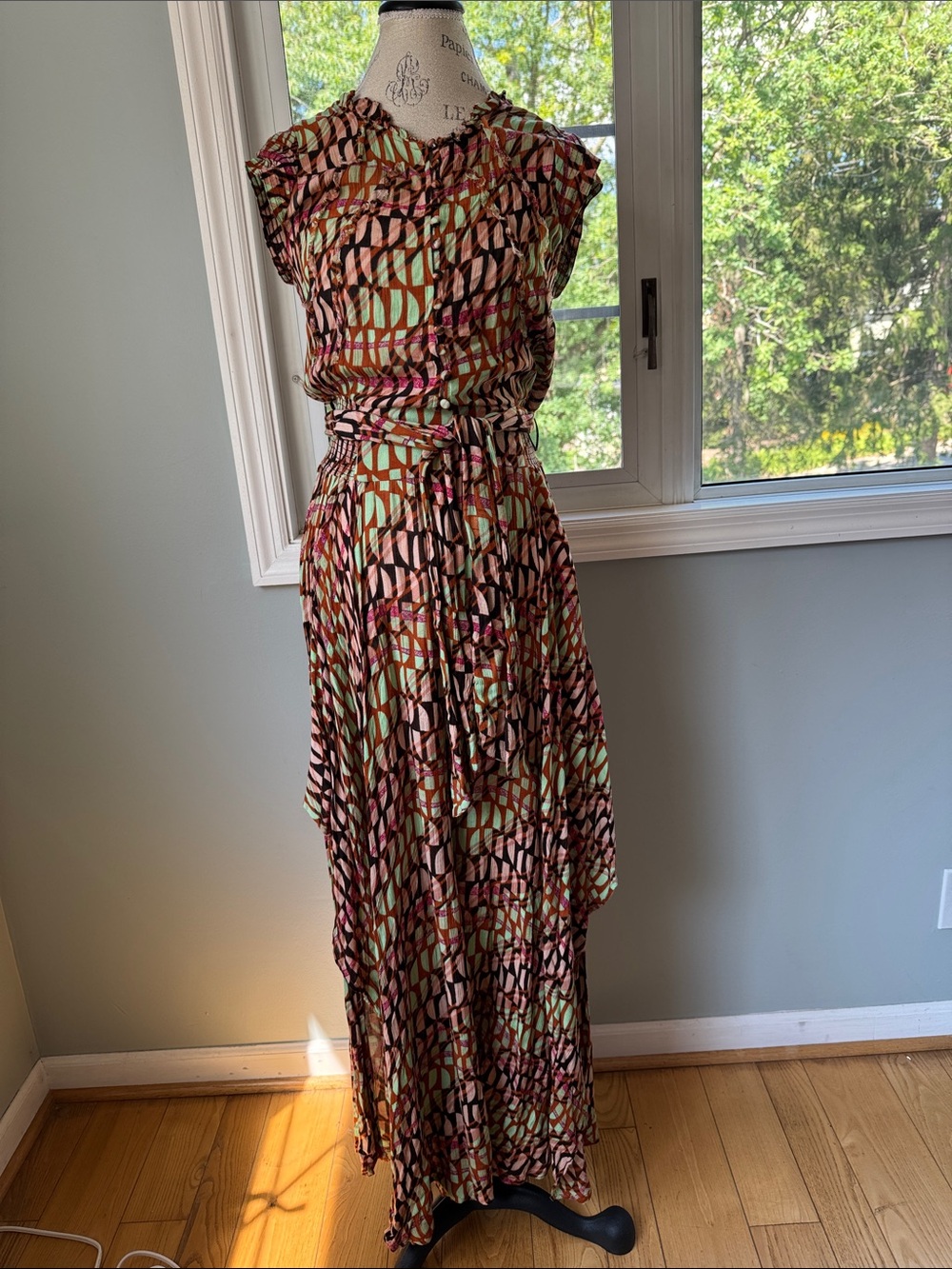 Free People Sahara Jumpsuit bold geometric print fly away pants ruffled EUC Smal - Picture 3 of 12